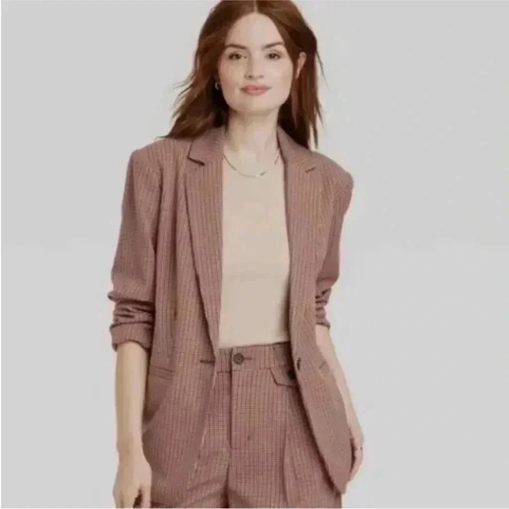 NWT A New Day Red Oversized Perfect Plaid Fall Blazer Jacket Size XXL